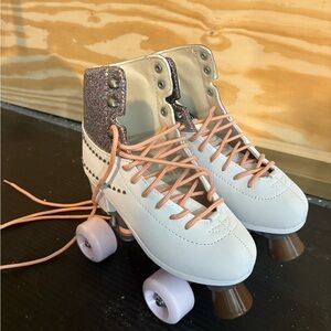 White and Pink Roller Skates with Glitter Accents